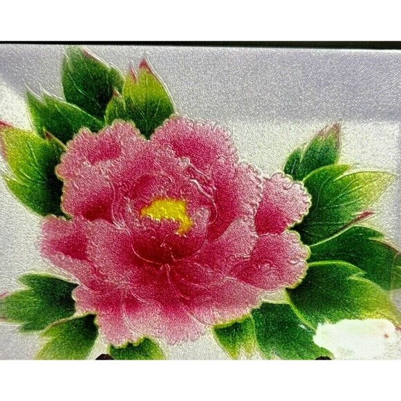 Japanese Ginbari Cloisonné Enamel Small Decorative Tray, Pink Peony Design - Picture 9 of 11